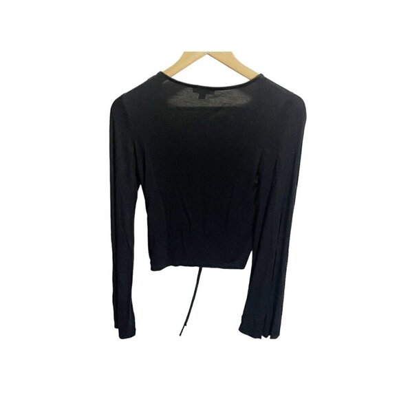 Express Shirt Womens XS Black Ruched Crop Minimalist Classiccore Long Sleeved - Picture 4 of 5